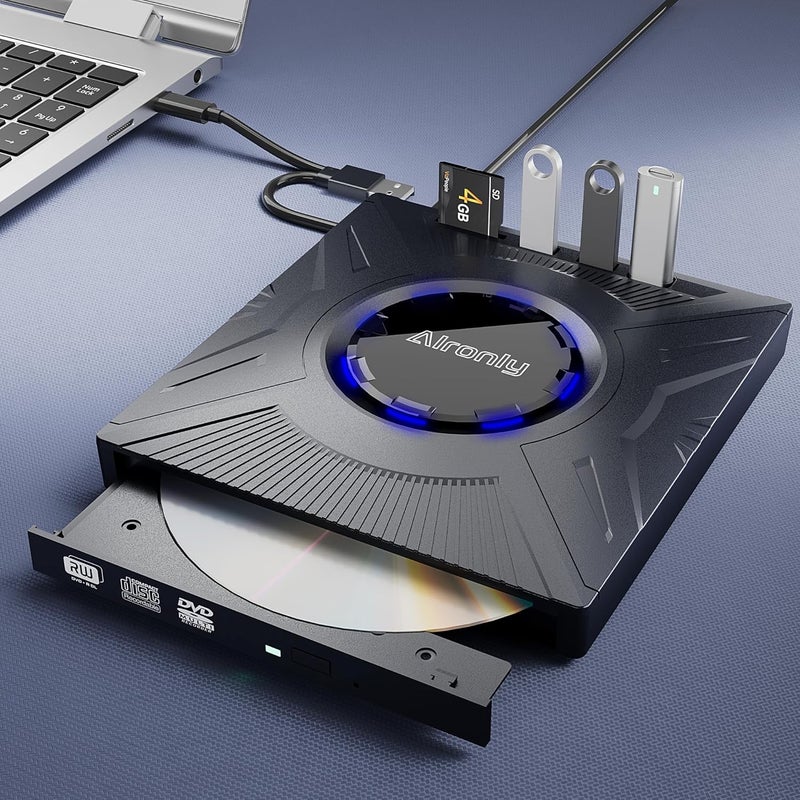 Alronly External CD/DVD Drive for Laptop/PC, USB 3.0 Type-C USB Portable Player for Computer CD DVD +/-RW Disk Drive CD Burner Writer Reader Compatible with Desktop Windows Apple (Multifunctional) - Image 5